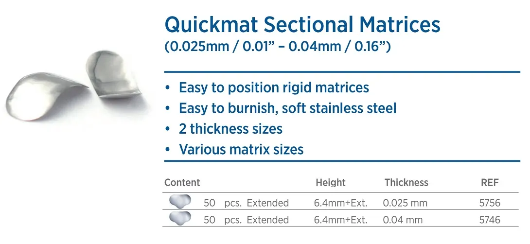 Quickmat sectional matrices, polydentia
