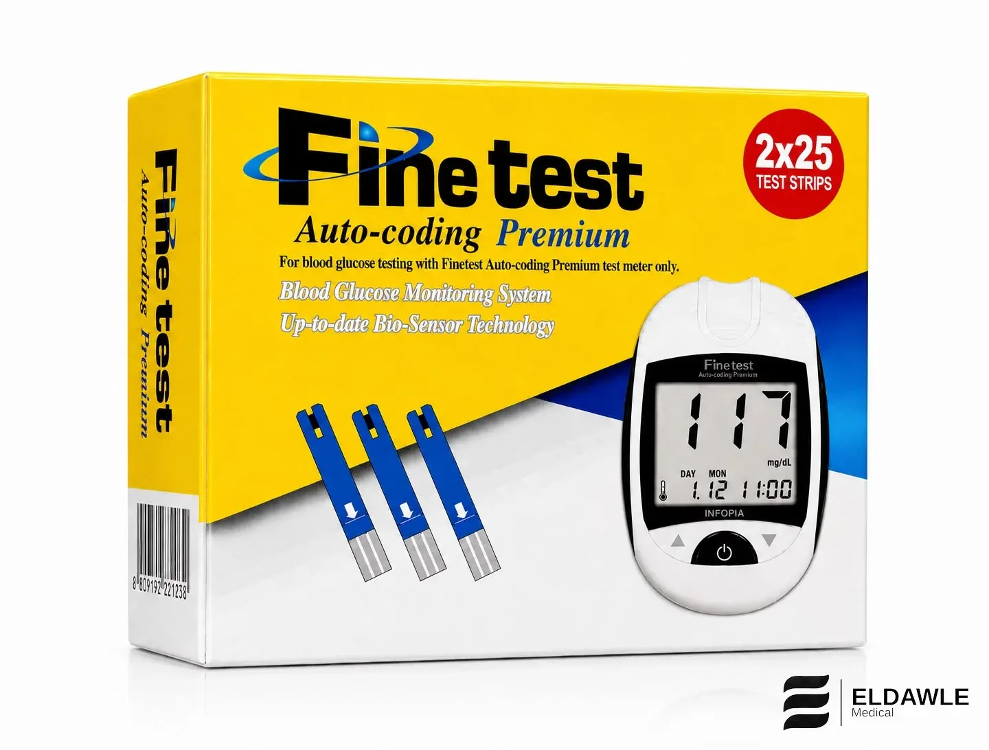 شرائط قياس السكر فاين تيست أوتو كودينج بريميوم (FineTest Auto-coding Premium Test Strips) (50 شريط اختبار).