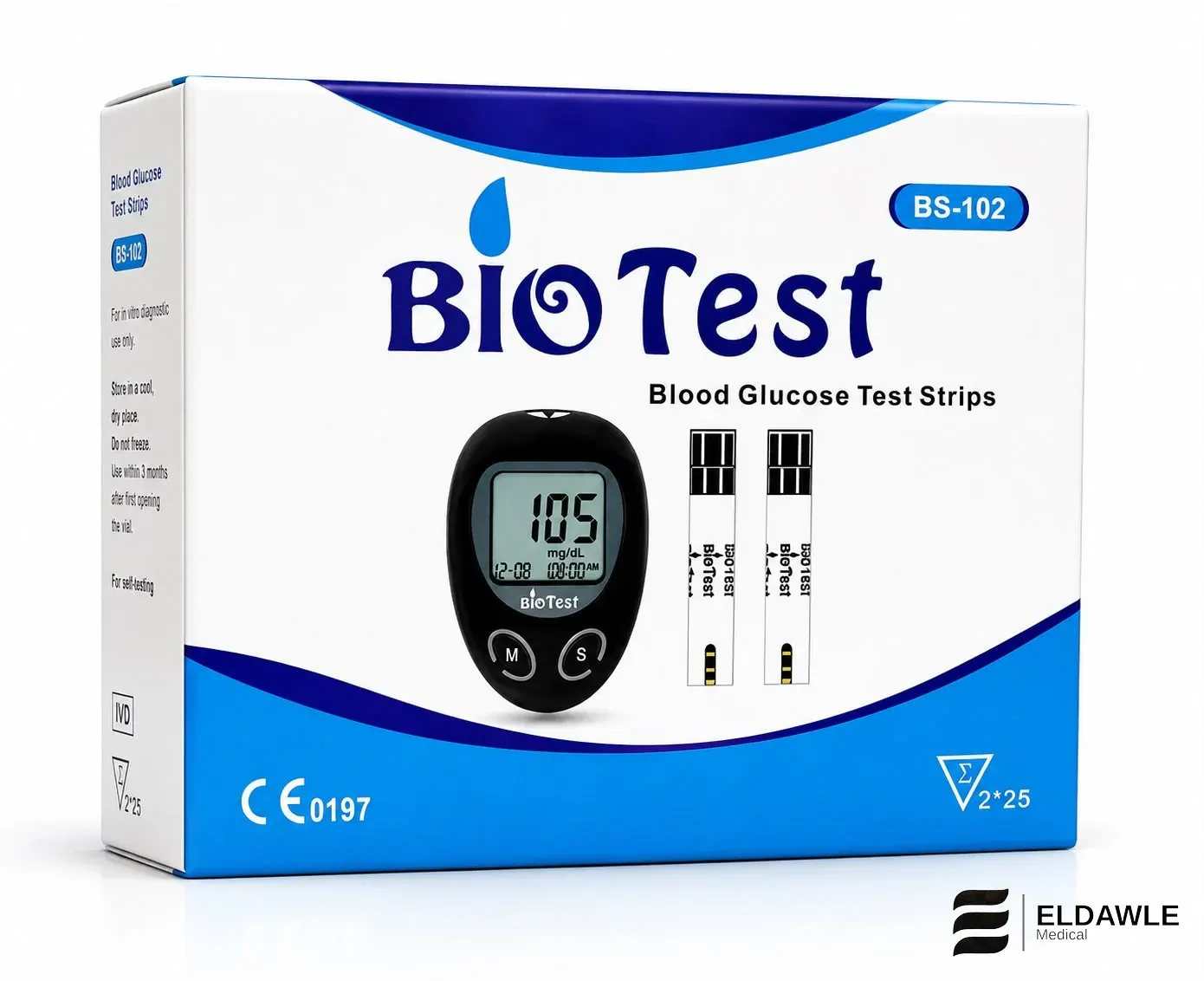 شرائط قياس السكر بايو تيست BS-102 (50 شريط اختبار) (BioTest BS-102 Blood Glucose Test Strips).