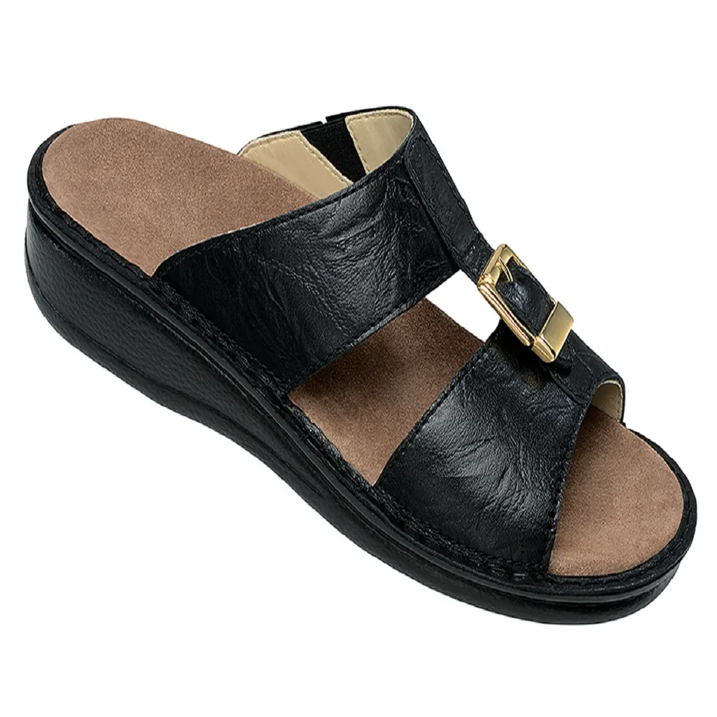 Schein Nappa Leather Black Sandals | صندل نعال طبي