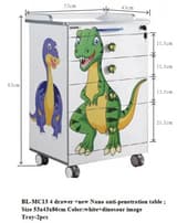 4 drawer +new Nano anti-penetration table ;Size 53x43x86cm Color:white+dinosaur imageTray:2pcs/bl-mc13