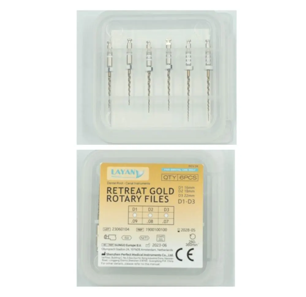 Rotary File Retreatment Gold size D1-D3 Assorted PK/6- RRG-D1-D3