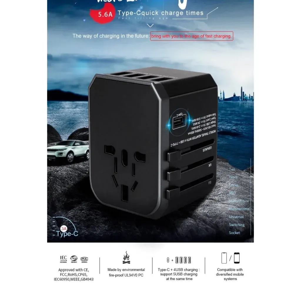Universal Travel Adaptor 4 in 1 JY-305Plus + Usb Type-C Murah Berkualitas
