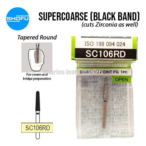 Shofu Diamond Burs FG – Tapered Flat Ended – Super Coarse, SC106RD