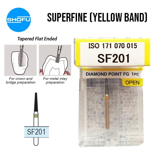 Shofu Diamond Burs FG – Tapered Flat Ended – Super Fine, SF201