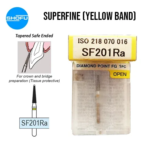 Shofu Diamond Burs FG – Tapered Safe Ended – Super Fine, SF201Ra