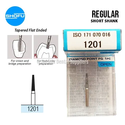 Shofu Diamond Burs FG – Tapered Flat Ended Short Shank, 1201