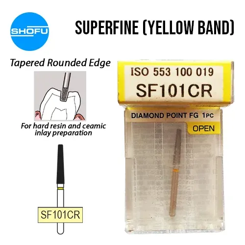 Shofu Diamond Bur FG – Tapered Rounded Edge – Super Fine Shank, SF101CR