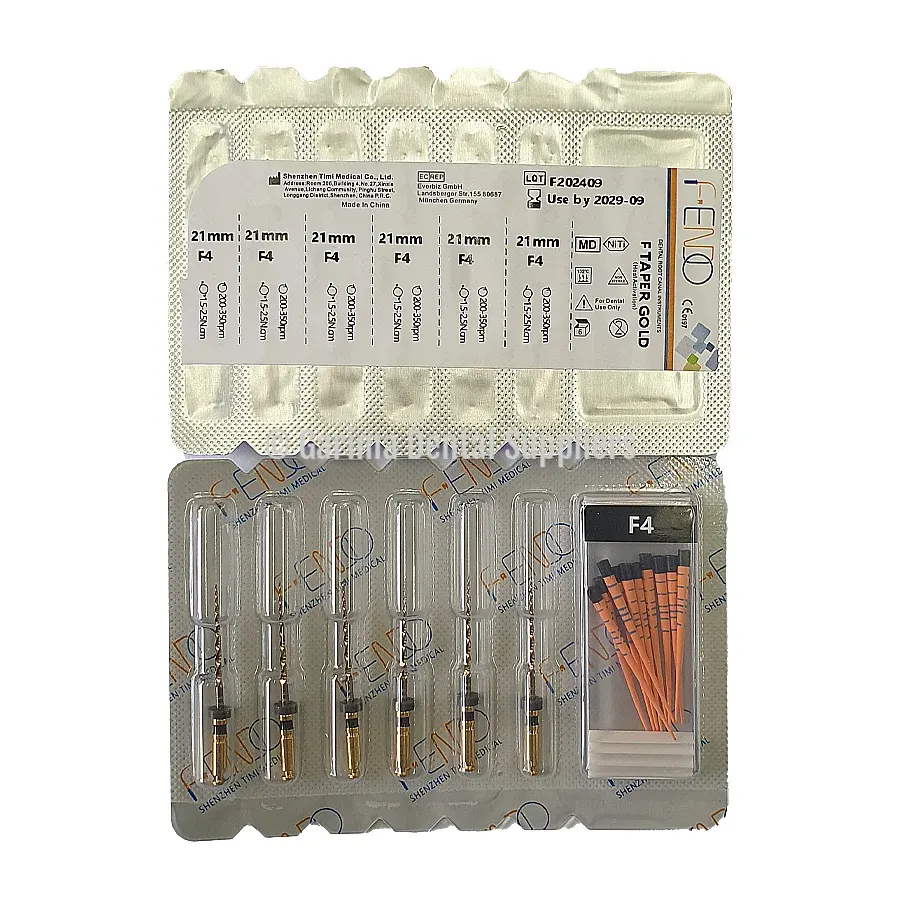 F-Endo Rotary Files – F TAPER GOLD /W Gutta Percha 21mm #F4