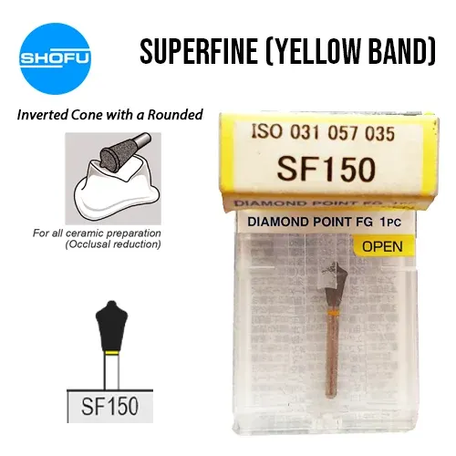 Shofu Diamond Burs FG – Inverted Cone with A Rounded Tip Shape – Super Fine, SF150