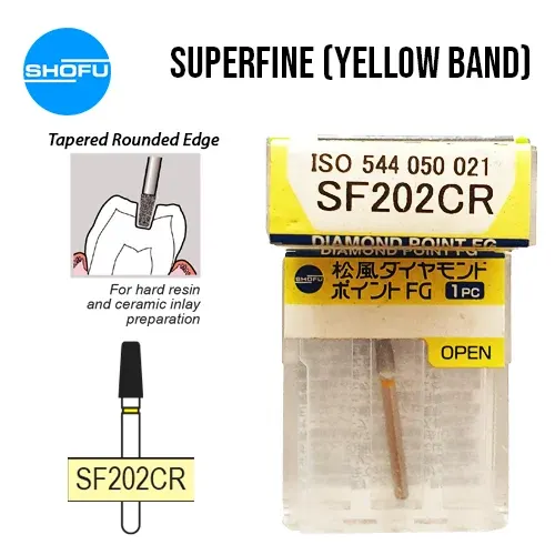 Shofu Diamond Bur FG – Tapered Rounded Edge – Super Fine Shank, SF202CR