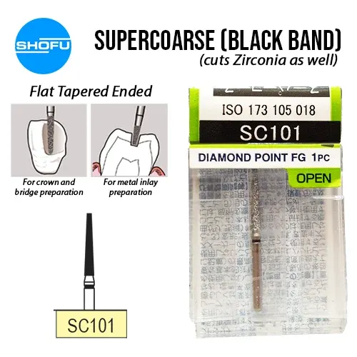 Shofu Diamond Burs FG – Tapered Flat Ended – Super Coarse, SC101