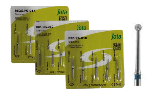 Fraises diamantées formes spéciales pour préparation de cavités forme boule avec col gamme : JOTA