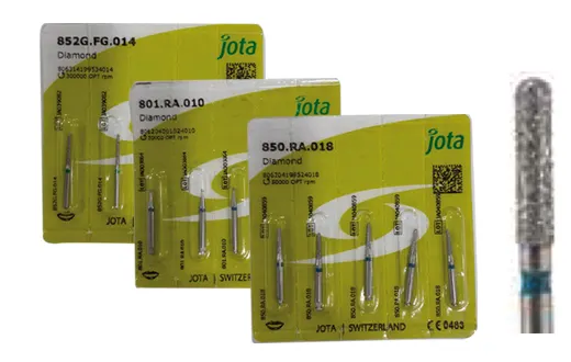 Fraises diamantées pour taille de piliers de prothèse conjointe forme cylindrique bout rond longue gamme : JOTA
