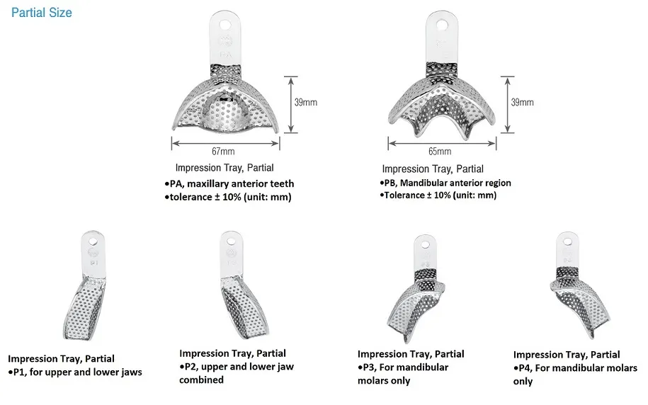 Nickel – Plated Impression Tray Set Partial Size TBWPZ6, osung