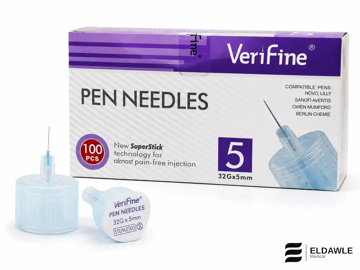 إبر قلم الأنسولين فيرفاين 5 مم 32G عبوة 100 إبرة (Verifine Pen Needles 5mm 32G – 100 PCS)