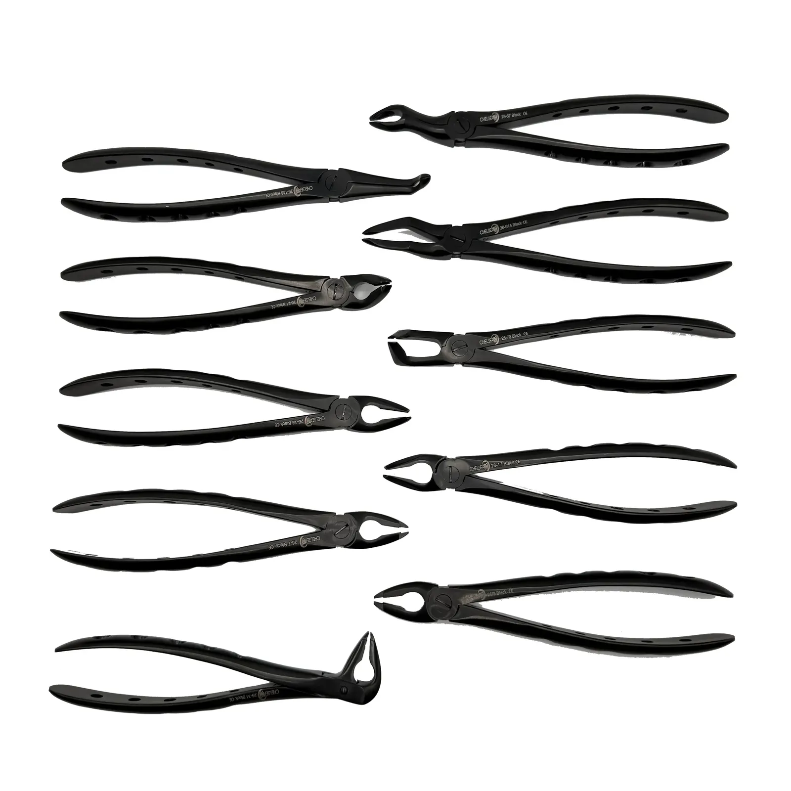 Tooth Extraction Forceps Set of 10 Black Coated
