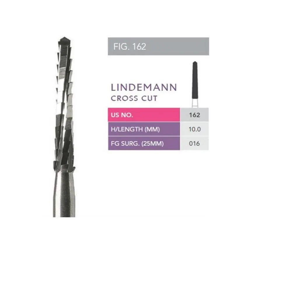 Surgical Burs - Tungsten Carbide 162 Lindemann Cross Cut HP Pack of 5 / FG-162