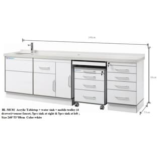 Acrylic Tabletop + water sink + mobile trolley (4drawer)+sensor faucet; 5pcs sink at right & 5pcs sink at left ;Size 240*53*88cm Color:white/BL-MC01