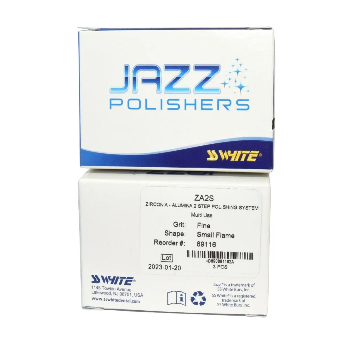JAZZ RA ZIRCONIA/ALUMINA POLISHER 2 STEP ZA2S FINE SMALL FLAME- 3 PACK