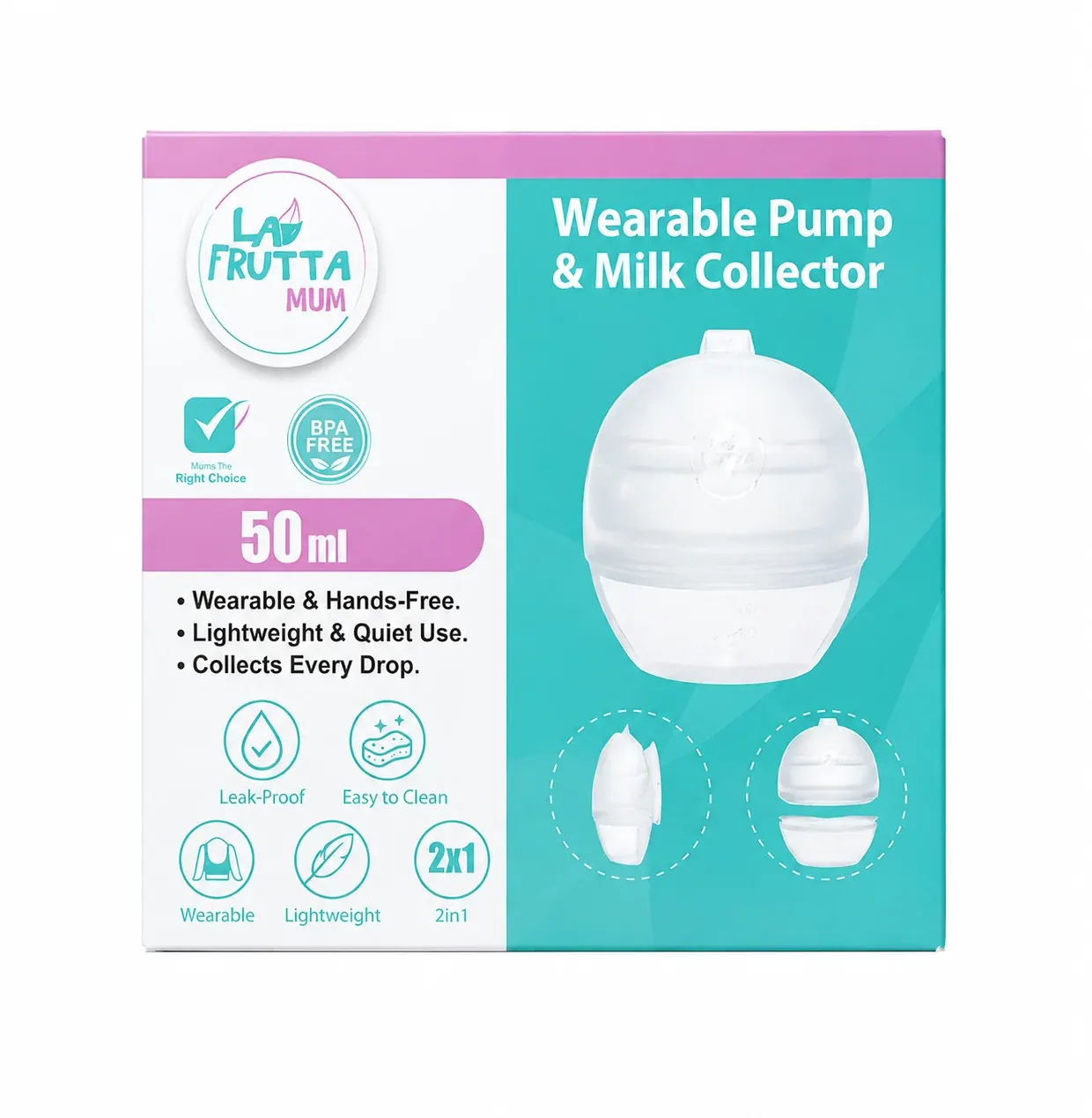 (La Frutta) - شفاط لبن قابل للارتداء Mum Wearable Pump & Milk Collector 50 ml