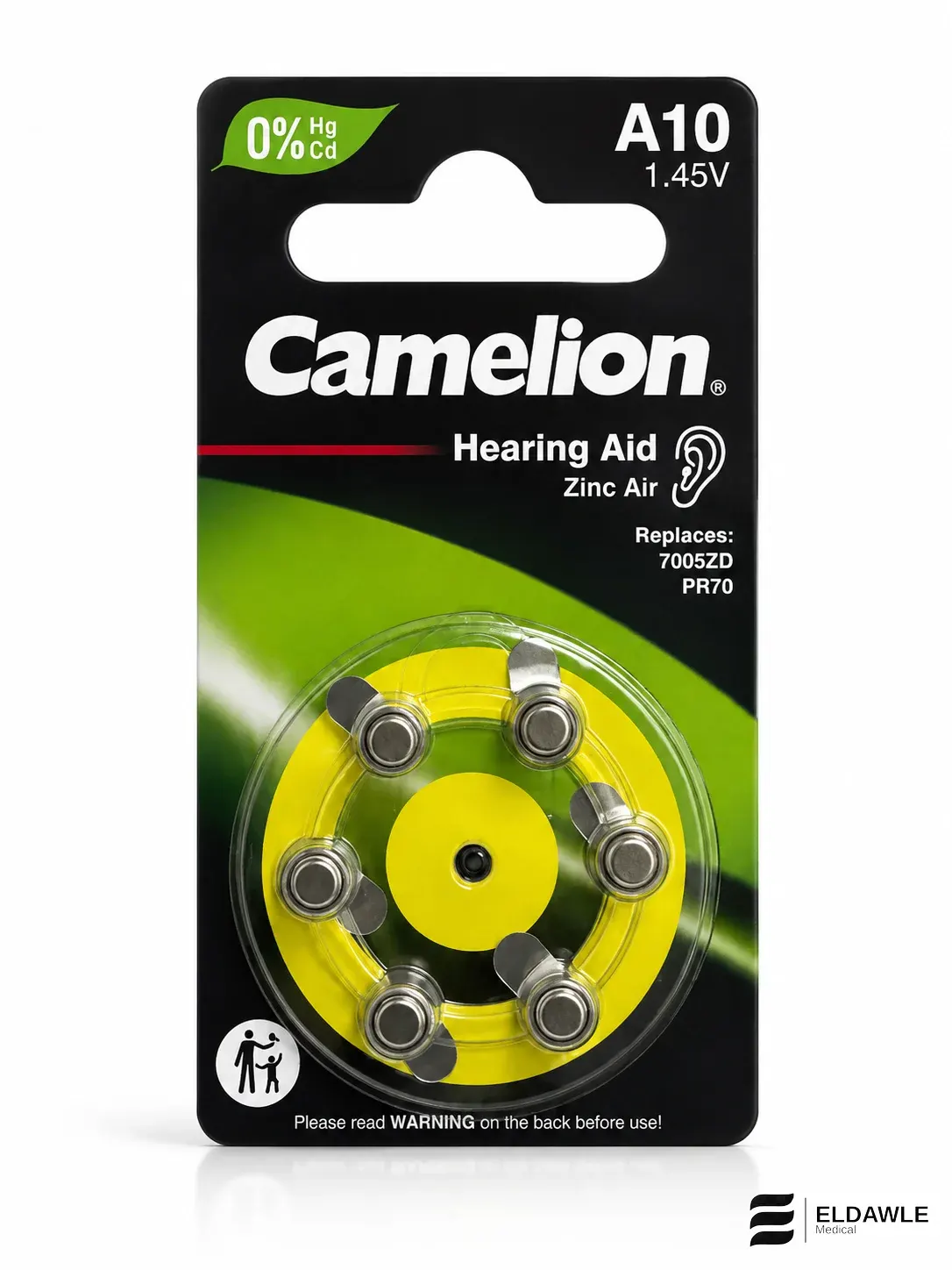 بطاريات سماعات الأذن كامليون Zinc Air – مقاس A10 (6 بطاريات)