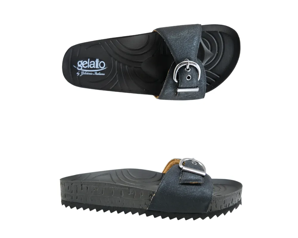 Gelato Woodstock Metallic Black Sandals | صندل شبشب طبي نسائي