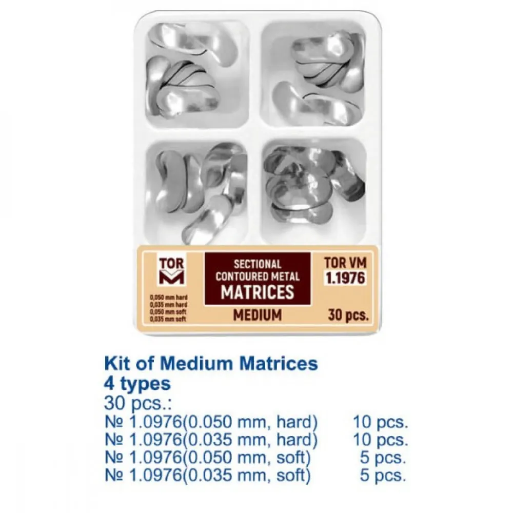 Layan Metal Matrices Sectional Contoured Matrices Medium (Assorted Hardness) , PK/30-1.1976