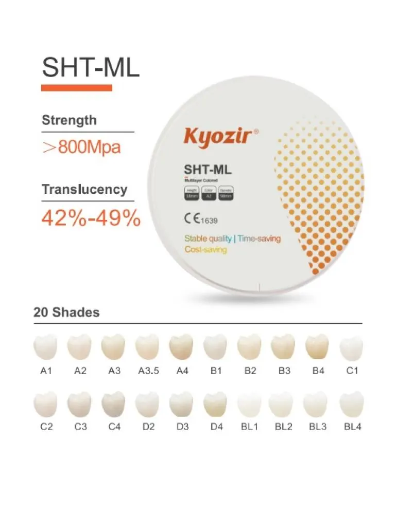 Kyozir Super High Translucency MultiLayer (SHT-ML) Dental Zirconia Shade BL2