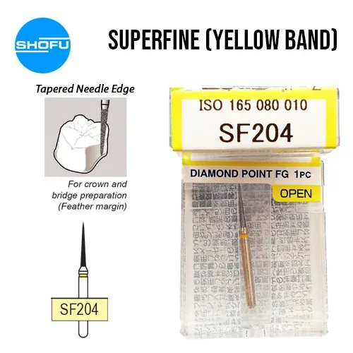 Shofu Diamond Burs FG – Tapered Needle Edge – Super Fine, SF204