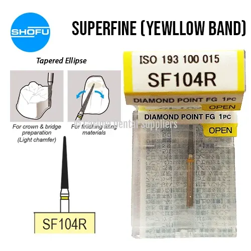 Shofu Diamond Burs FG – Tapered Ellipse Shape – Super Fine, SF104R