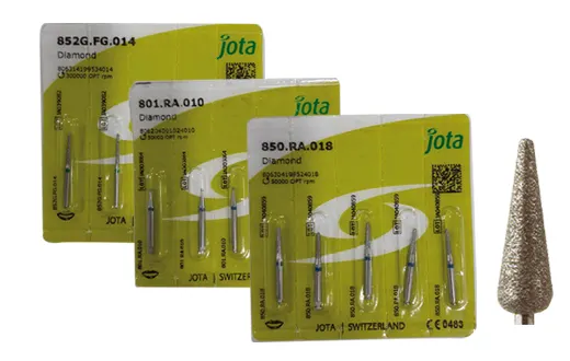 Fraises diamantées pour travaux de prothèse forme conique gamme : JOTA