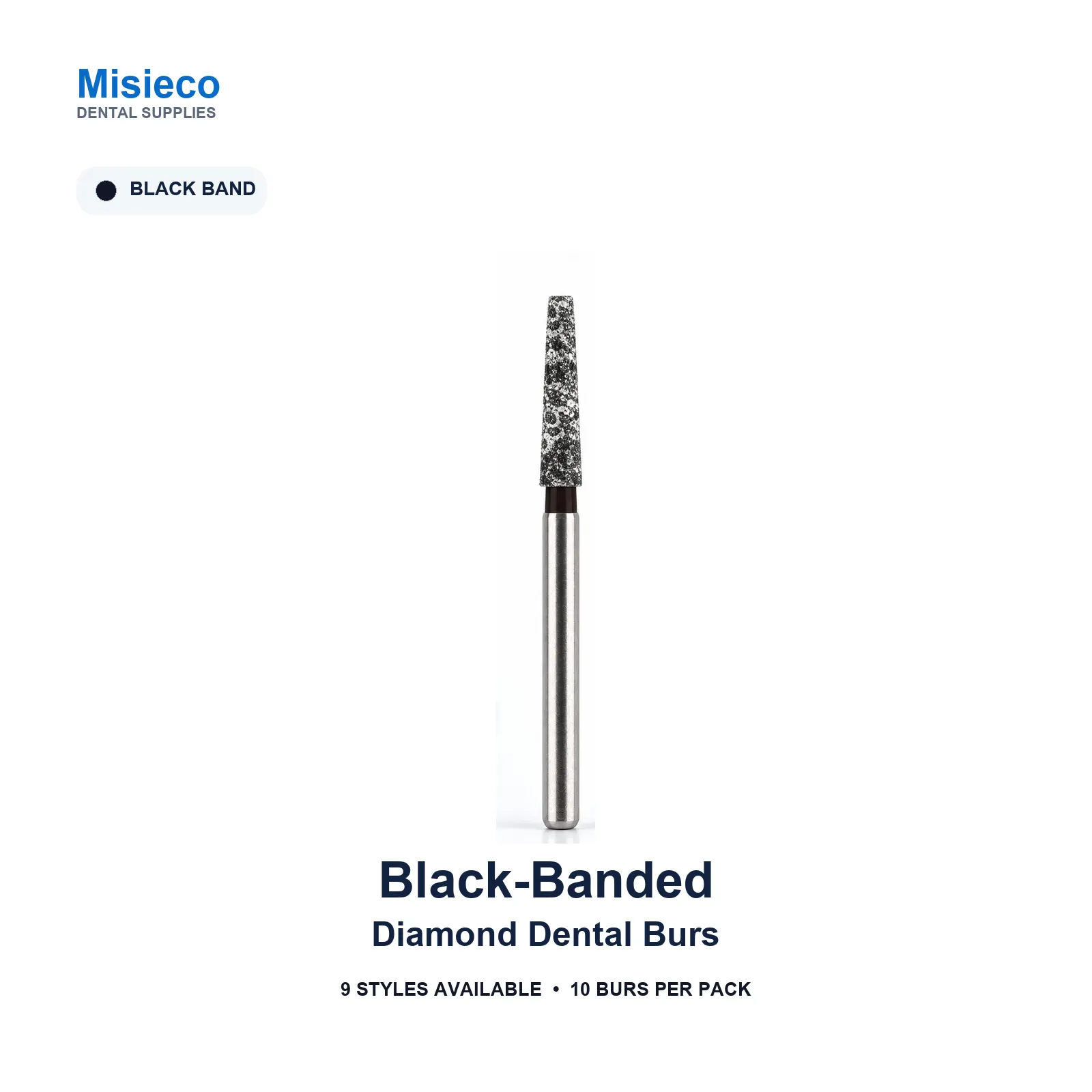 Black-Banded Diamond Dental Burs — 10 Pack