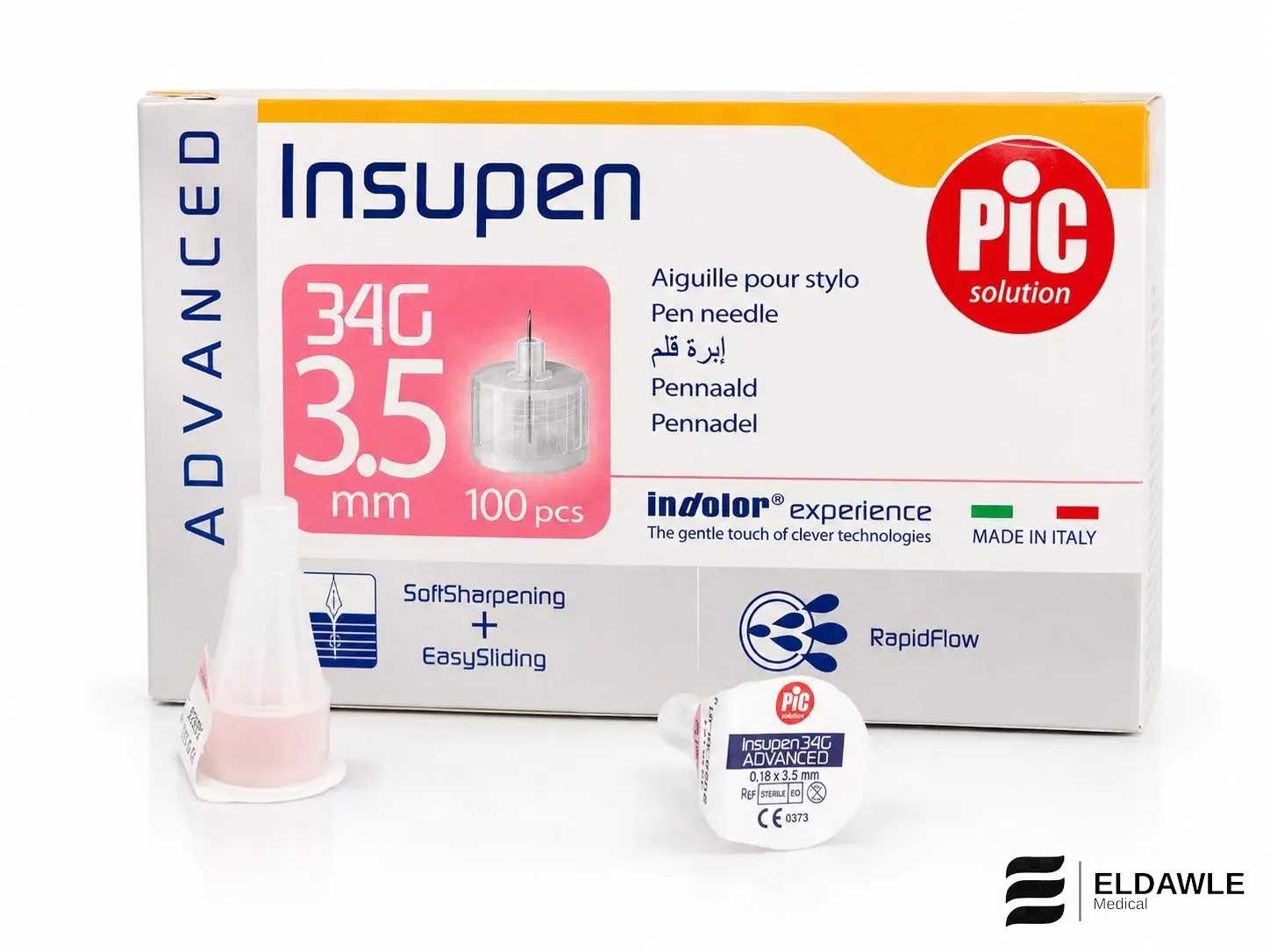 سنون قلم الأنسولين إنسوبن 3.5 مم 34G - 100 سن (Insupen Pen Needles 3.5mm 34G)