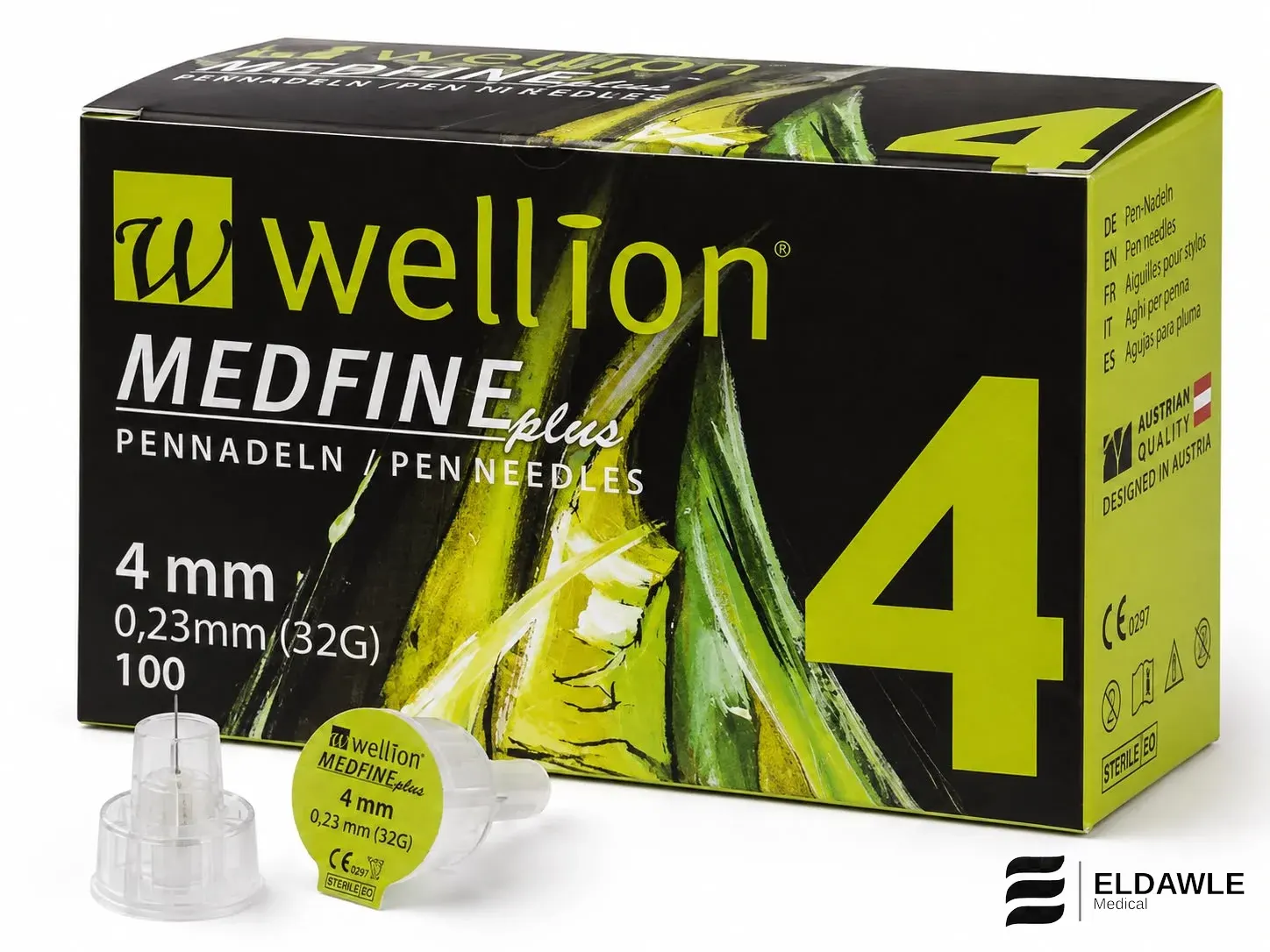 سنون قلم الأنسولين ويليون ميدفاين بلس 4 مم 32G - 100 سن (Wellion Medfine Plus Pen Needles 4mm 32G)