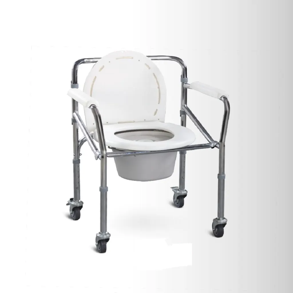 كرسي حمام المنيوم قابل للطي مع دولاب | Foldable Commode Chair With Wheels