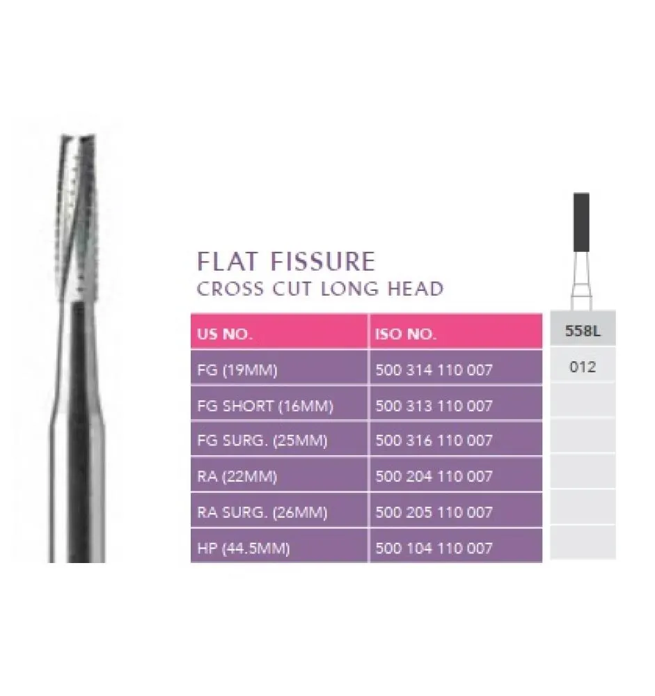 Carbide Bur Straight Fissure High speed FG-558L ( pack of 5 )