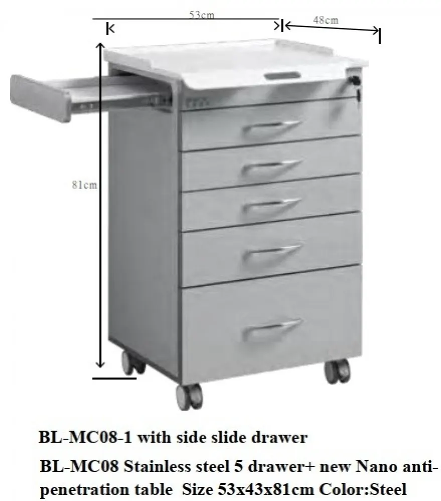 Stainless steel 5 drawer Size 53x43x81cm Color:Steel/bl-mc08