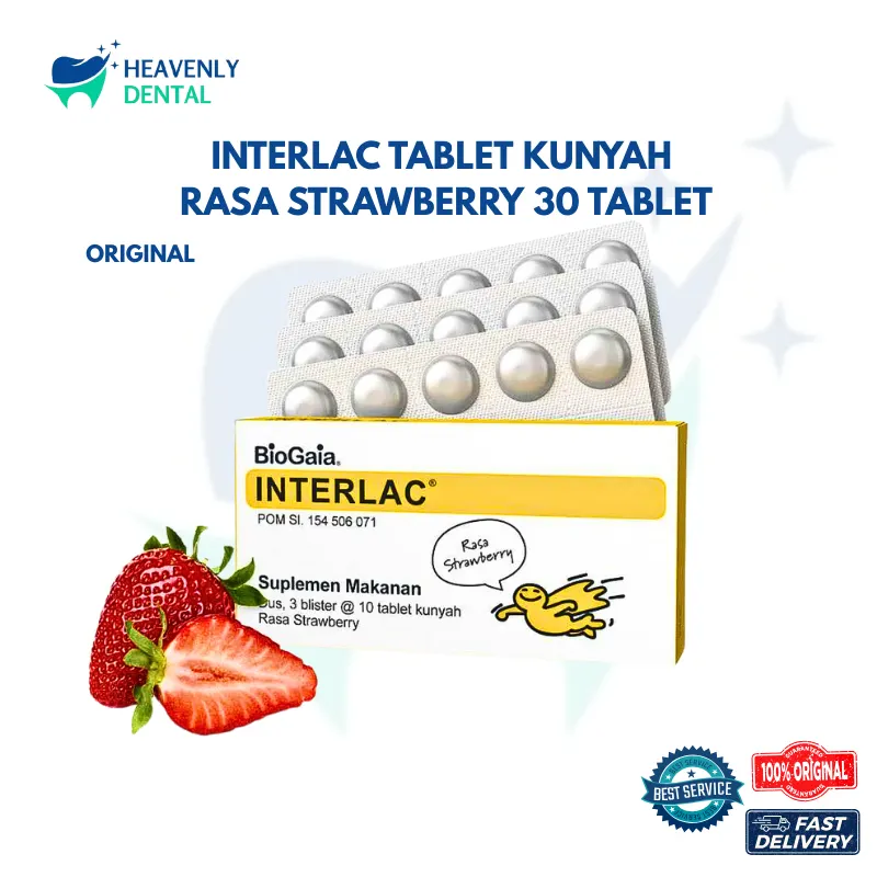 Interlac Probiotik Tablet Kunyah Strawberry 3 Strip | Interlac Menjaga Saluran Pencernaan Anak | Suplemen Bayi