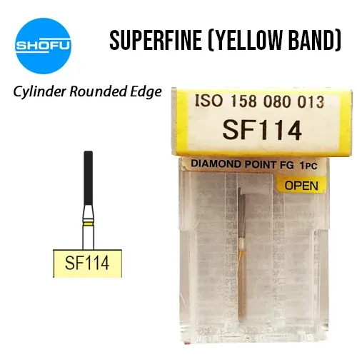 Shofu Diamond Burs FG – Cylinder with Round Edge – Super Fine Shank, SF114