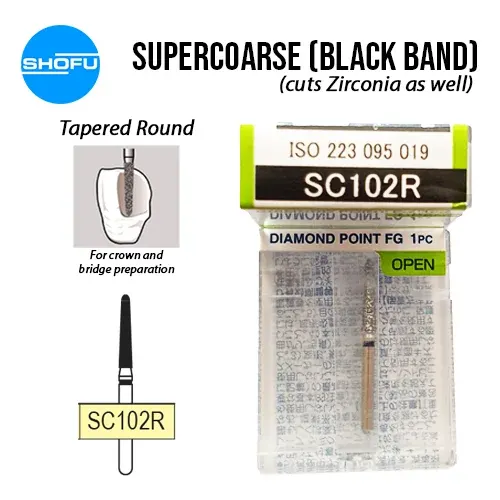 Shofu Diamond Bur FG – Tapered Round – Super Coarse Shank, SC102R