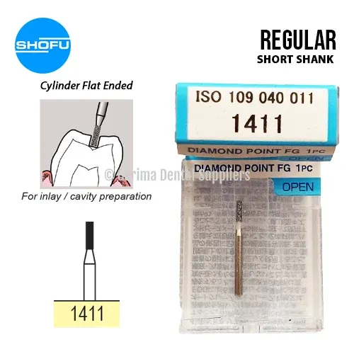 Shofu Diamond Bur FG – Cylinder Shape – Short Shank, #1411