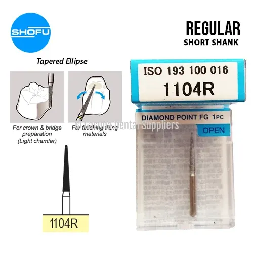 Shofu Diamond Burs FG – Tapered Ellipse Shape – Short Shank, 1104R