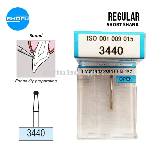 Shofu Diamond Burs FG – Round Shape – Super Short Shank, 3440