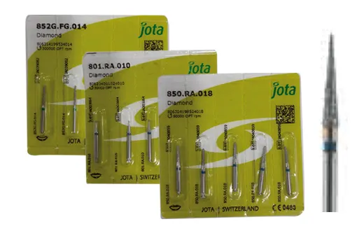 Fraises diamantées pour taille de piliers de prothèse conjointe forme conique bout pointu longue gamme : JOTA