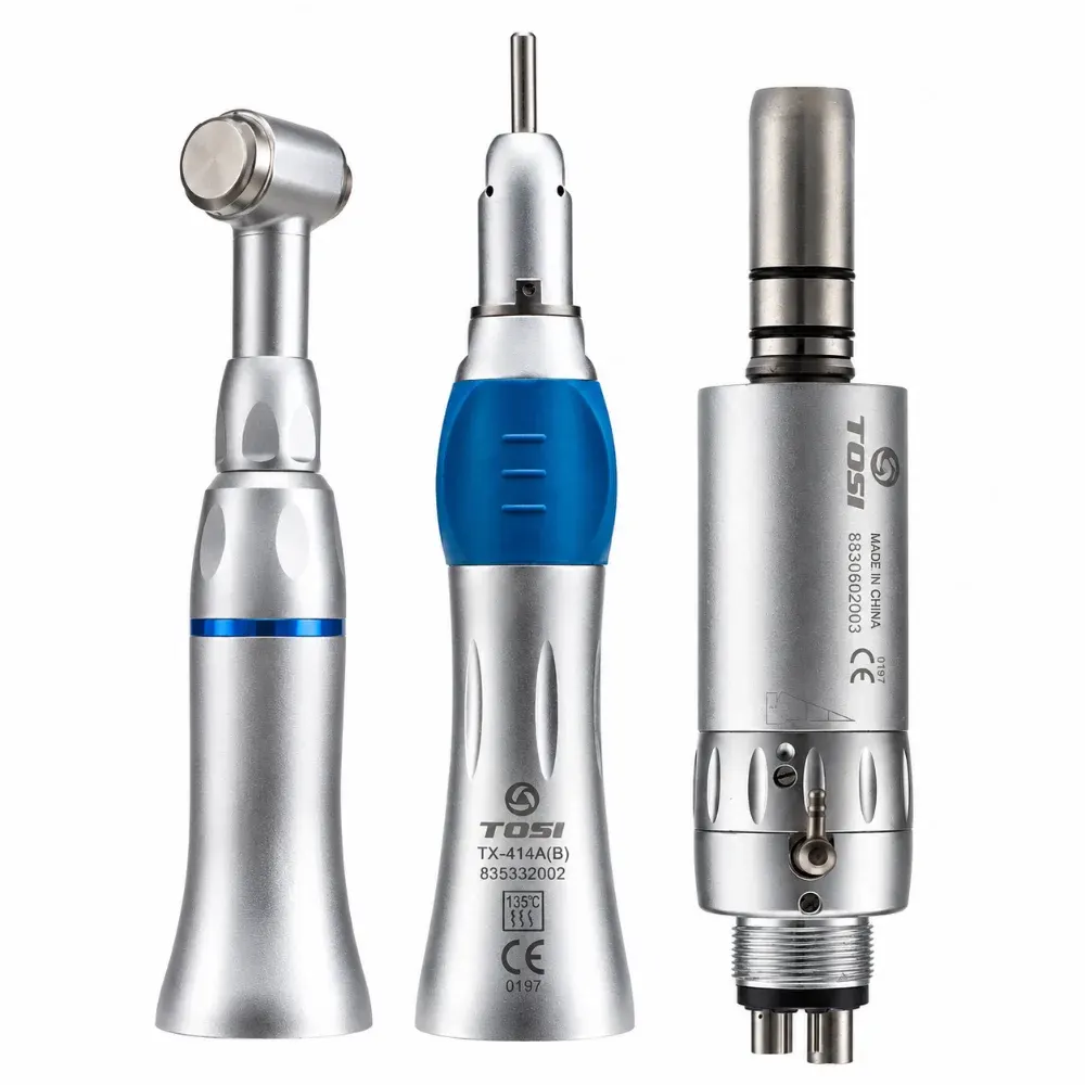 TOSI TX-414A Dental Low-Speed Handpiece Set – Push-Button Contra Angle, Straight Handpiece & Air Motor